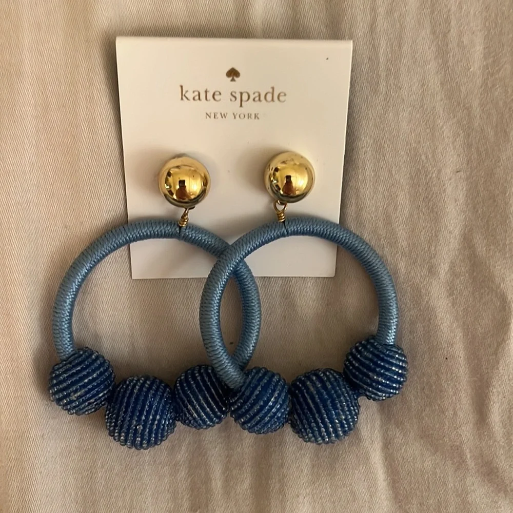 Kate Spade Blue Beaded Hoop Statement Earrings